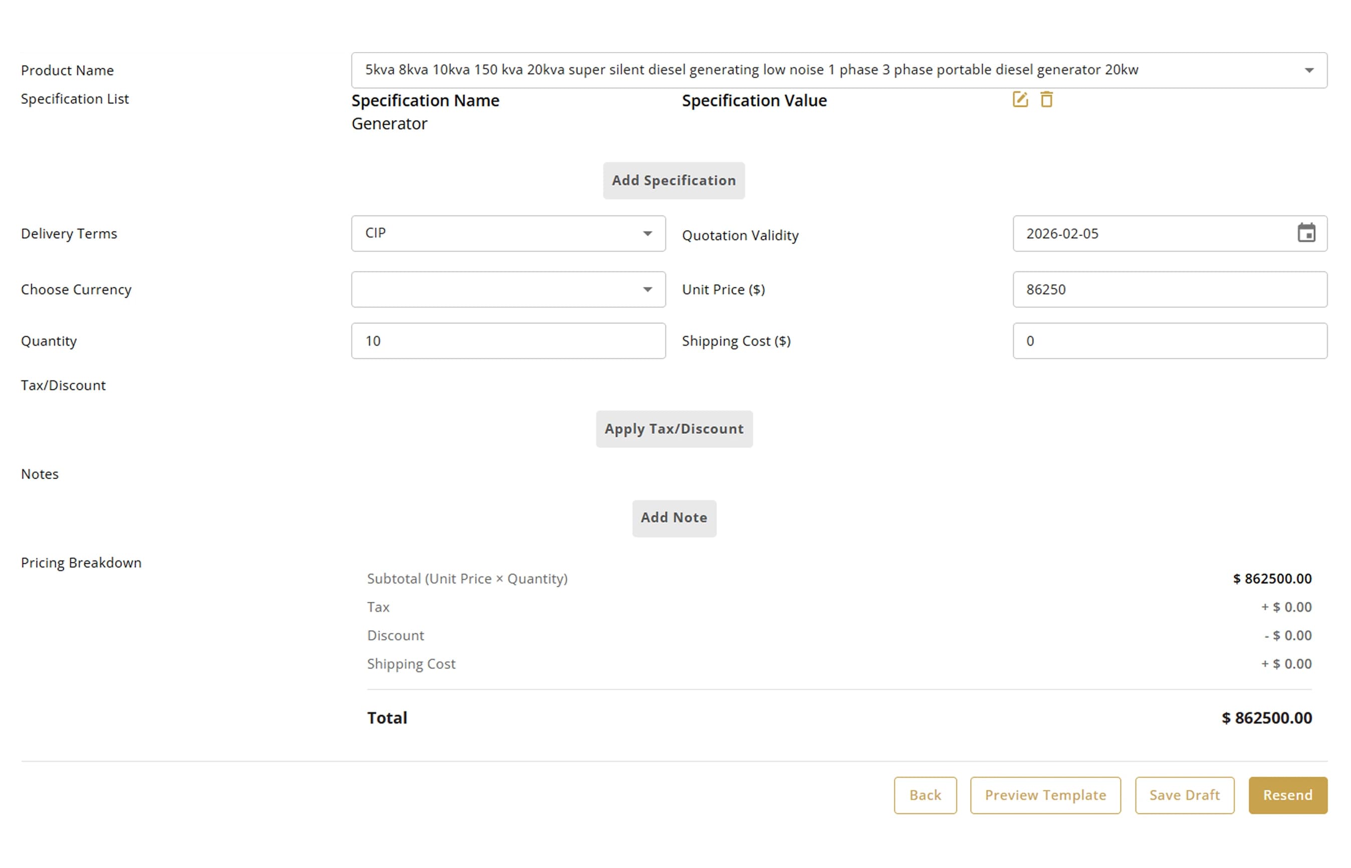 Auto Quoting Setup Mockup