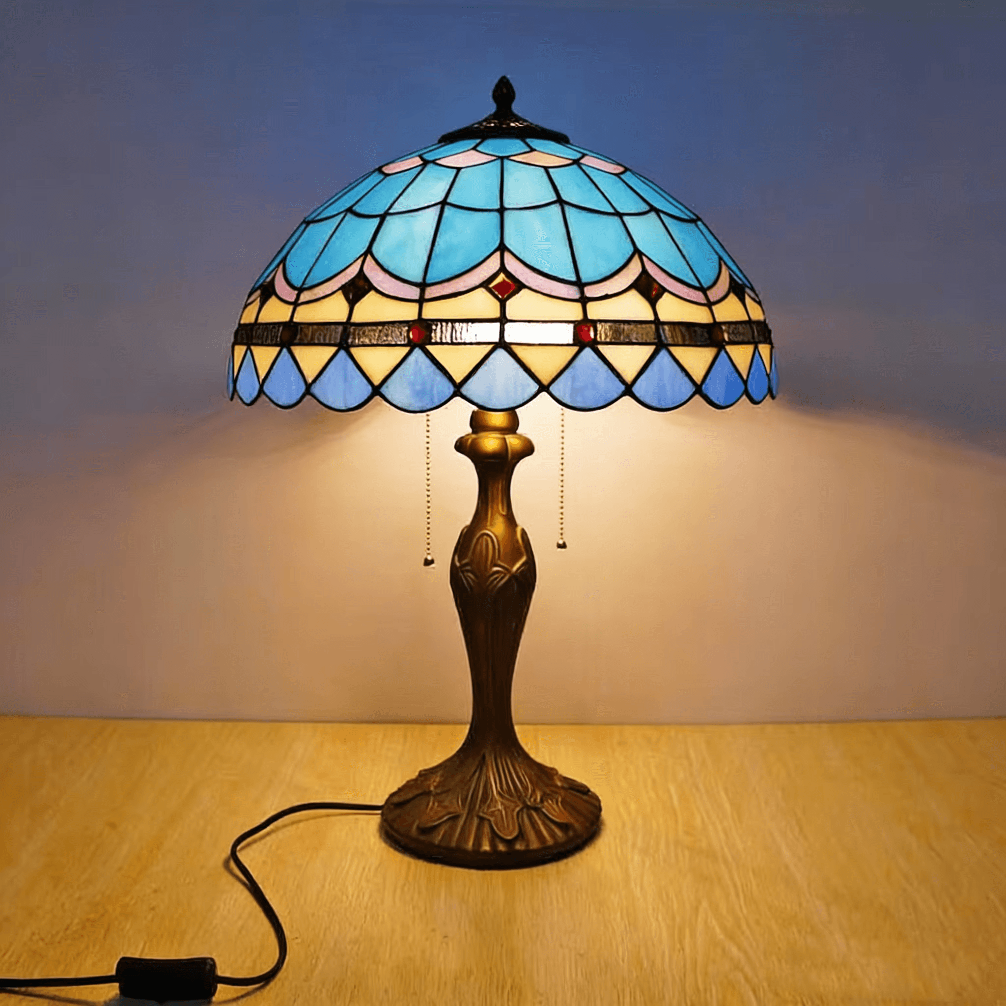 Wholesales Stained Glass Table Lamp Mediterranean LED Lighting Fixtures Standing Desk Home Decoration for Bedroom Bed