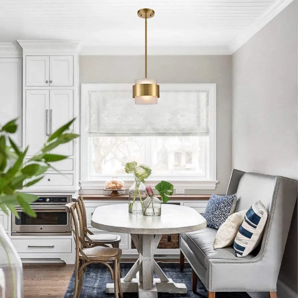 Adjustable Brass Pendant Light with Clear Cylindrical Glass Shade for Modern Kitchens & Dining Areas